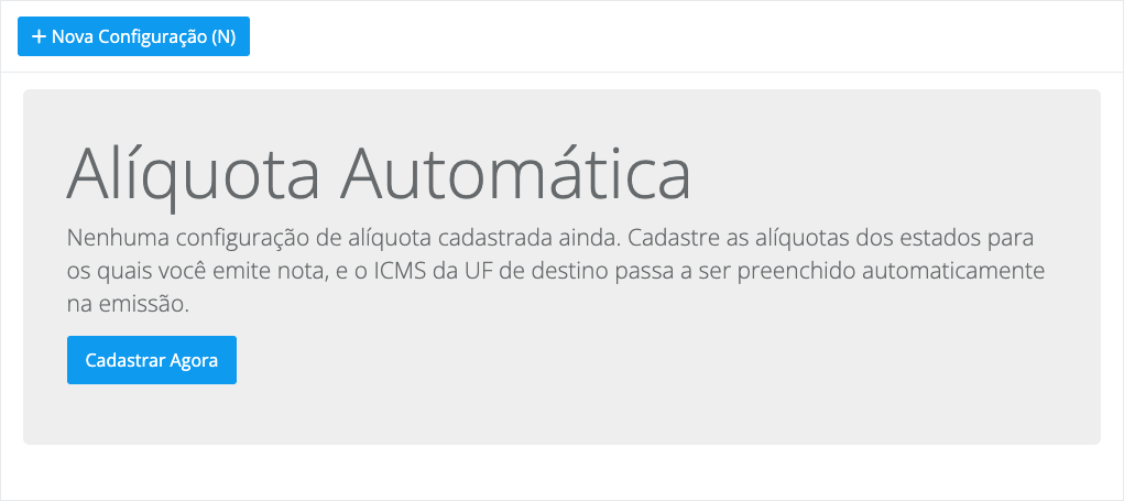 tela vazia com o texto de boas-vindas e o bot&atilde;o "Cadastrar Agora"